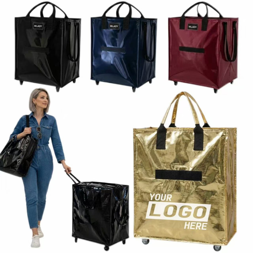Large Capacity Foldable Rolling Luggage Shopping Bag Primary imprint location