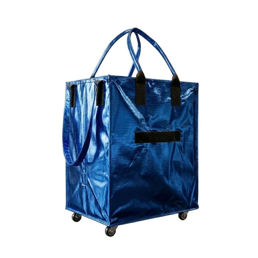 Large Capacity Foldable Rolling Luggage Shopping Bag - Blue