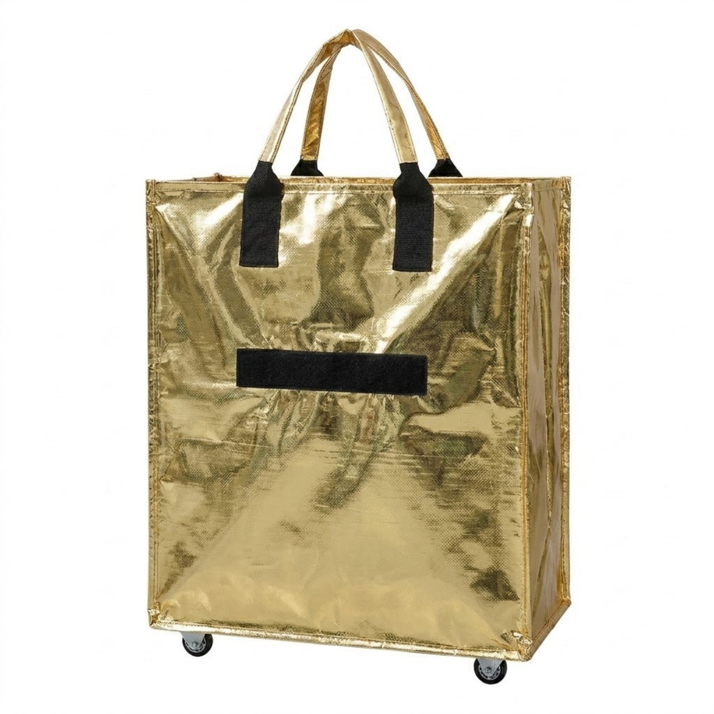 Large Capacity Foldable Rolling Luggage Shopping Bag - Gold