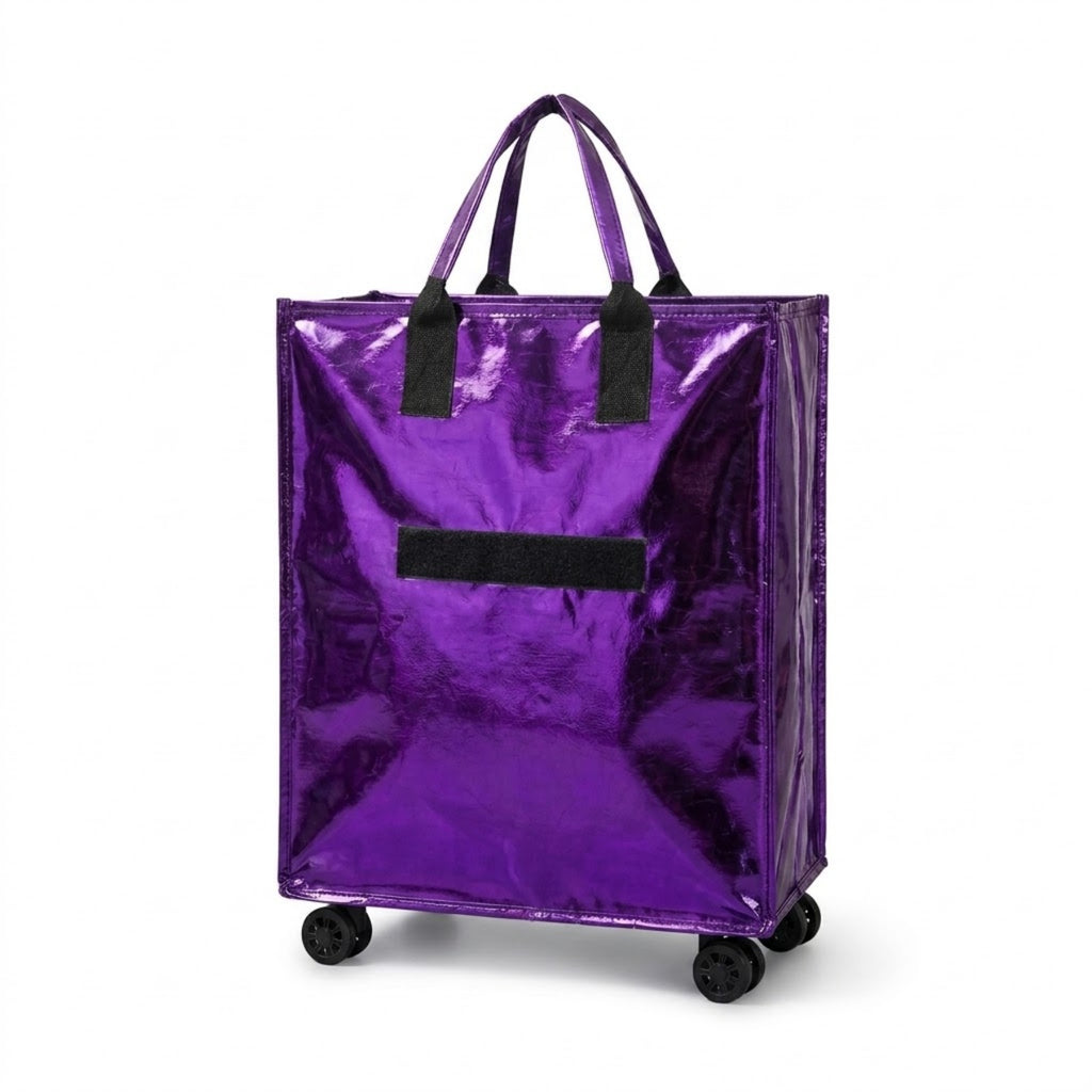 Large Capacity Foldable Rolling Luggage Shopping Bag - Purple