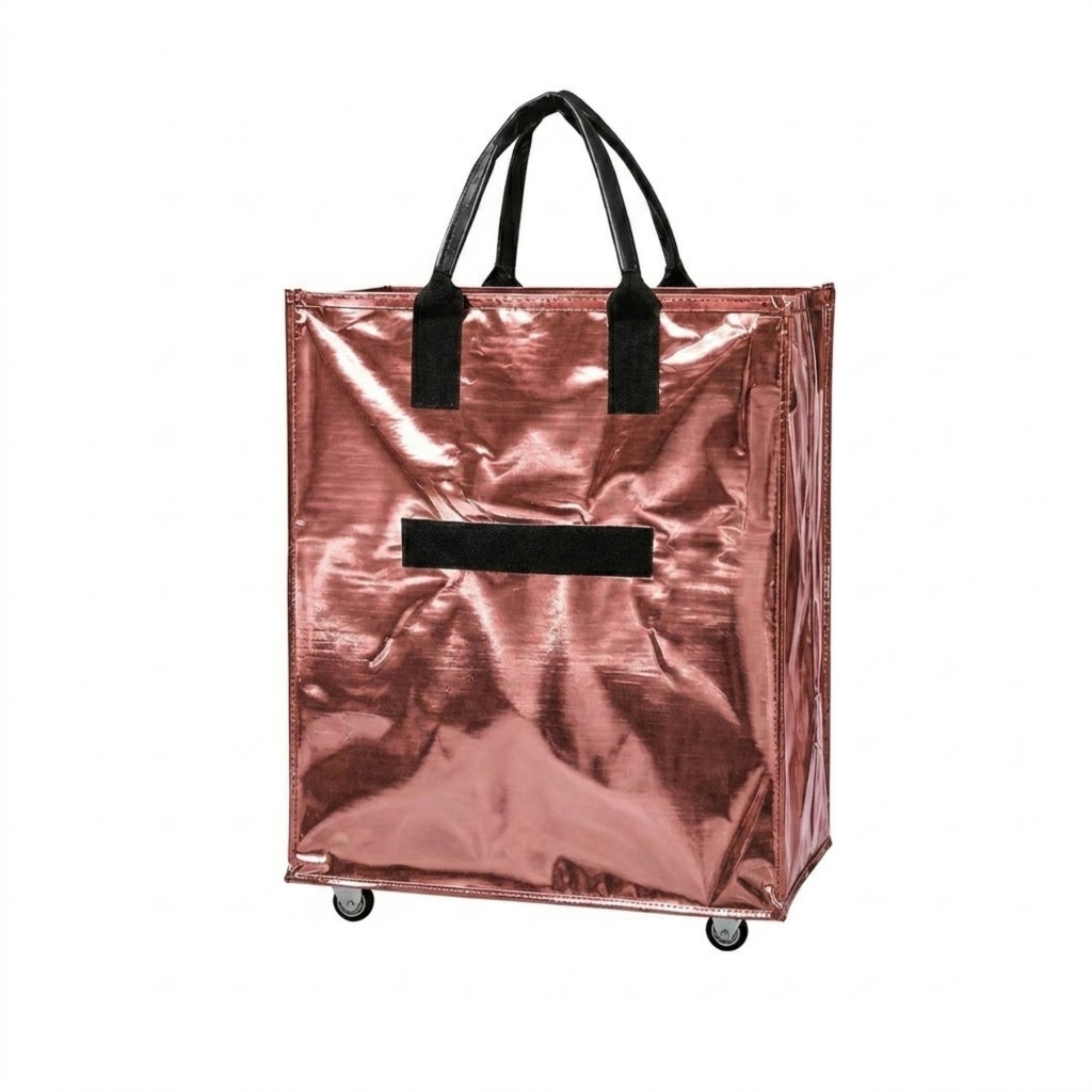 Large Capacity Foldable Rolling Luggage Shopping Bag - Rose Gold