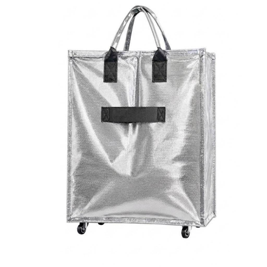 Large Capacity Foldable Rolling Luggage Shopping Bag - Sliver