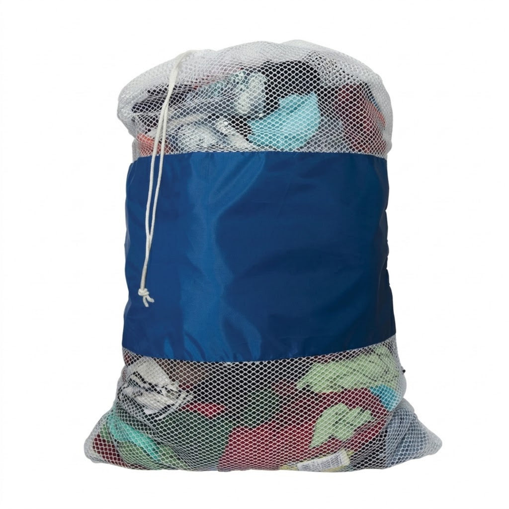 Portable Large Capacity Travel Laundry Bag Nylon Mesh Sack - Blue