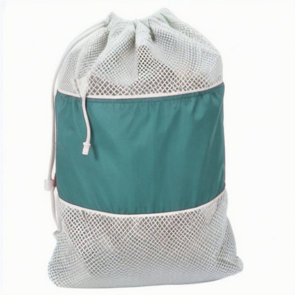Portable Large Capacity Travel Laundry Bag Nylon Mesh Sack - Green