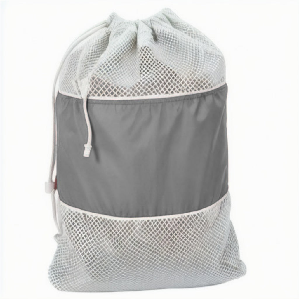 Portable Large Capacity Travel Laundry Bag Nylon Mesh Sack - Grey