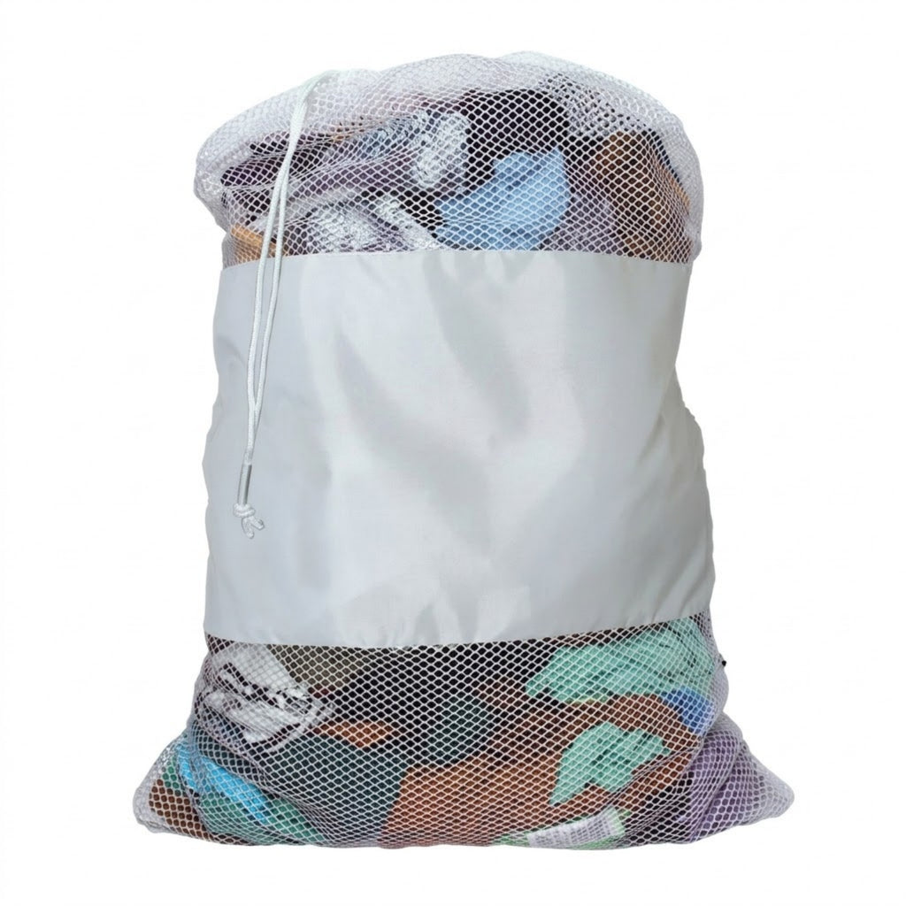 Portable Large Capacity Travel Laundry Bag Nylon Mesh Sack - White