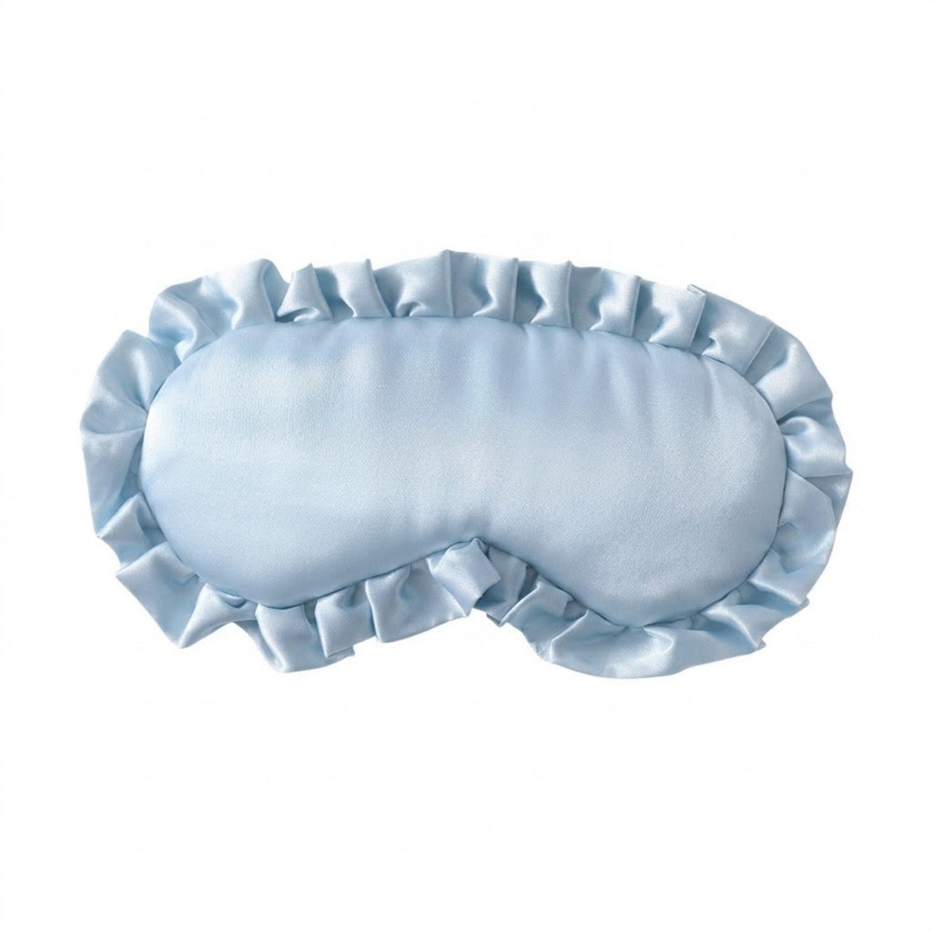 Soft Faux Silk Sleeping Eye Mask Ruffled Frills - Blue