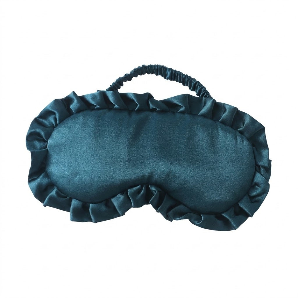 Soft Faux Silk Sleeping Eye Mask Ruffled Frills - Dark Green
