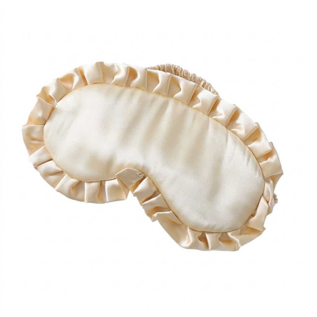 Soft Faux Silk Sleeping Eye Mask Ruffled Frills - Gold