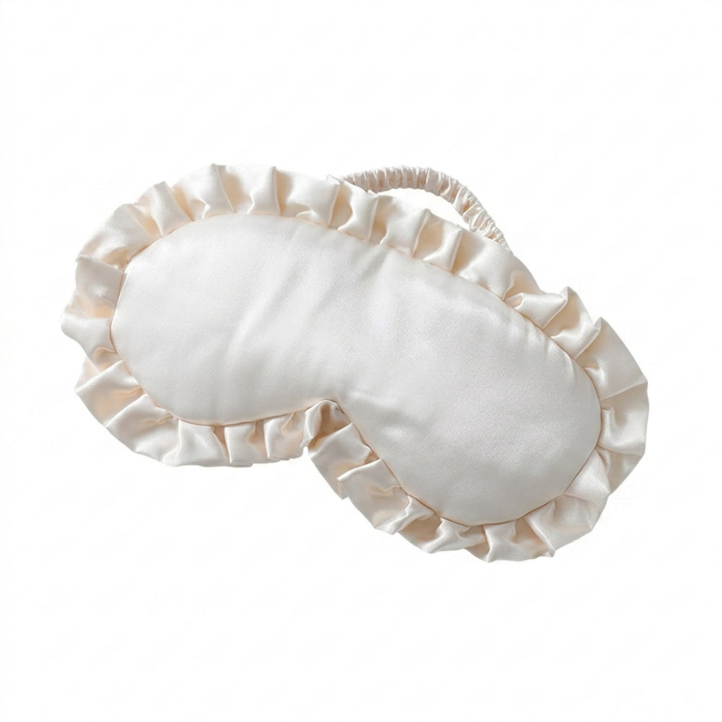 Soft Faux Silk Sleeping Eye Mask Ruffled Frills - White