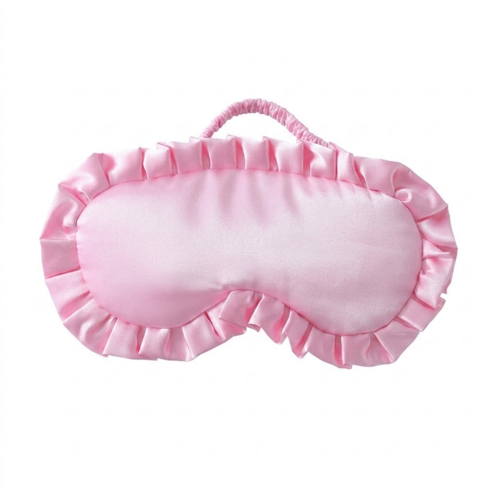Soft Faux Silk Sleeping Eye Mask Ruffled Frills - Light Pink