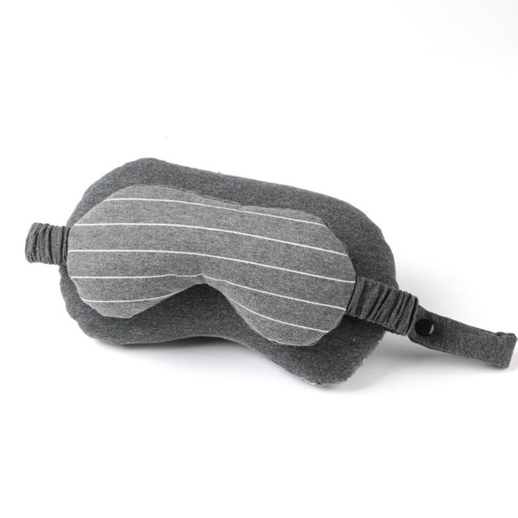 Soft Cotton Striped 2-in-1 Sleep Pillow Mask - Dark Grey,White