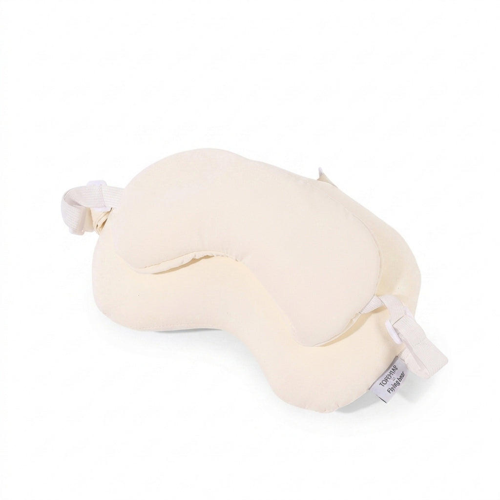 Soft Cotton Striped 2-in-1 Sleep Pillow Mask - Beige
