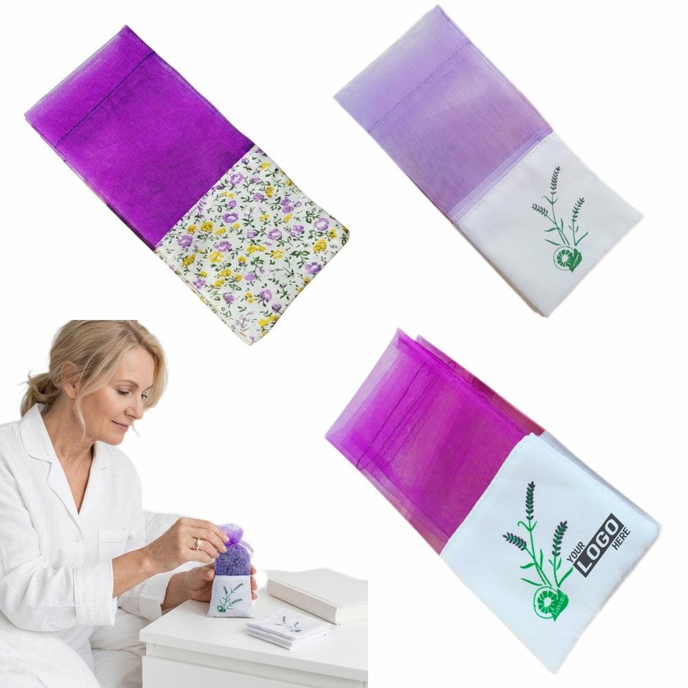 Handmade Natural Lavender Sachets with Ribbon Bow Primary imprint location