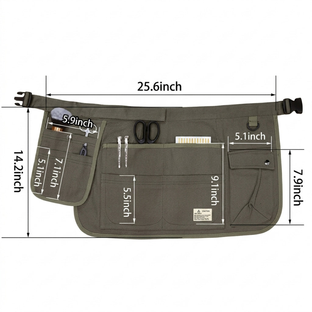 Durable Canvas Multi Pocket Half Apron Tool Organizer - product size