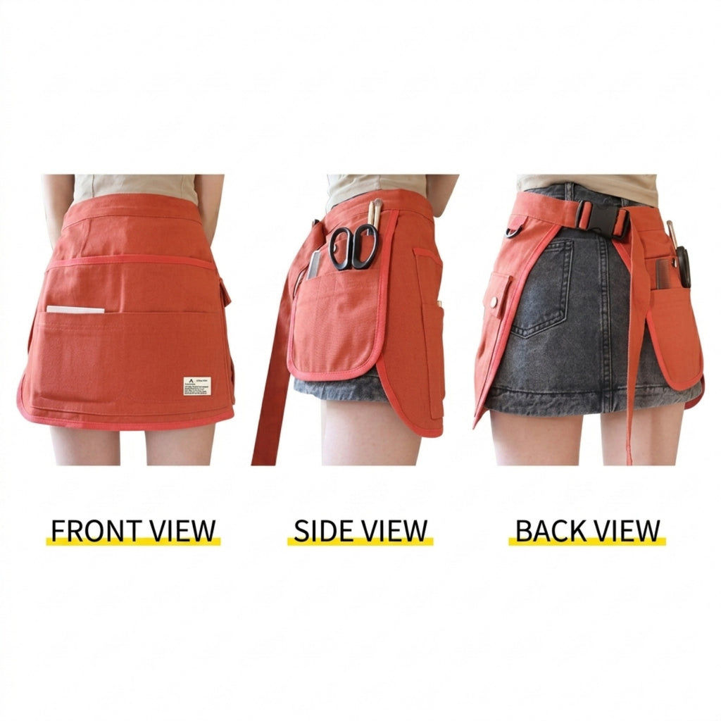 Durable Canvas Multi Pocket Half Apron Tool Organizer - 03