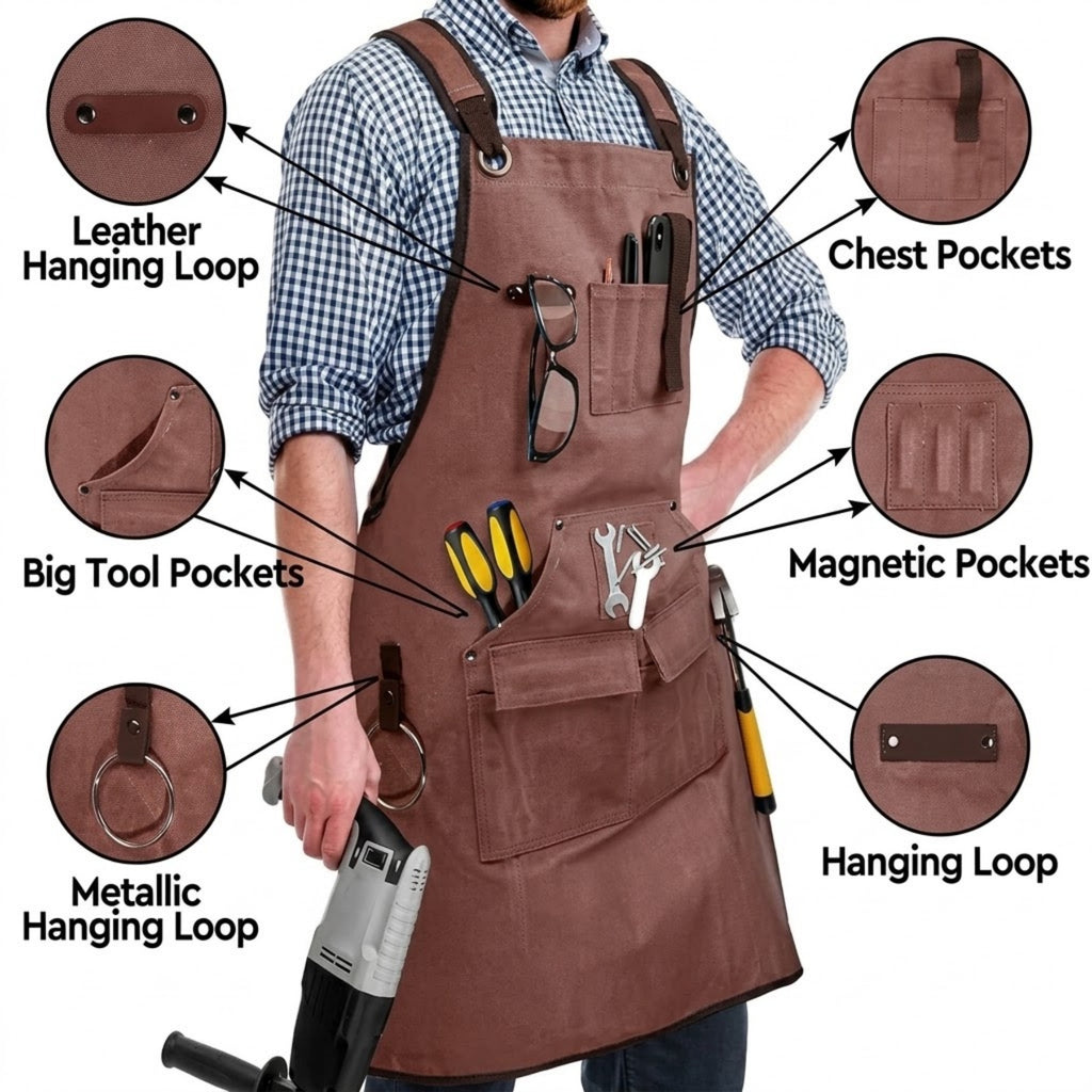 Heavy Duty Canvas Work Apron With Multiple Pockets - 03