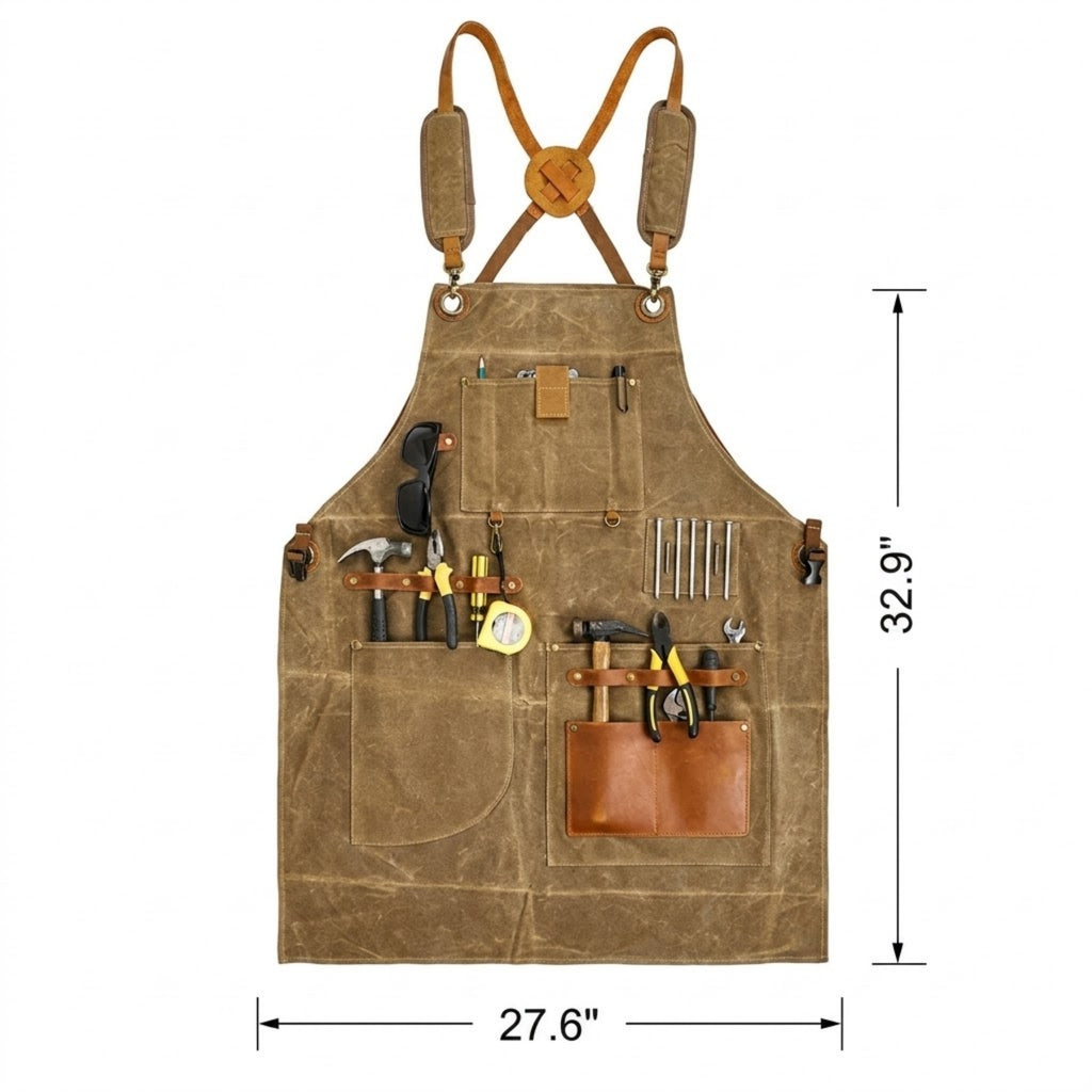 Premium Cross-Back Thick Canvas Woodworker Tool Apron - product size