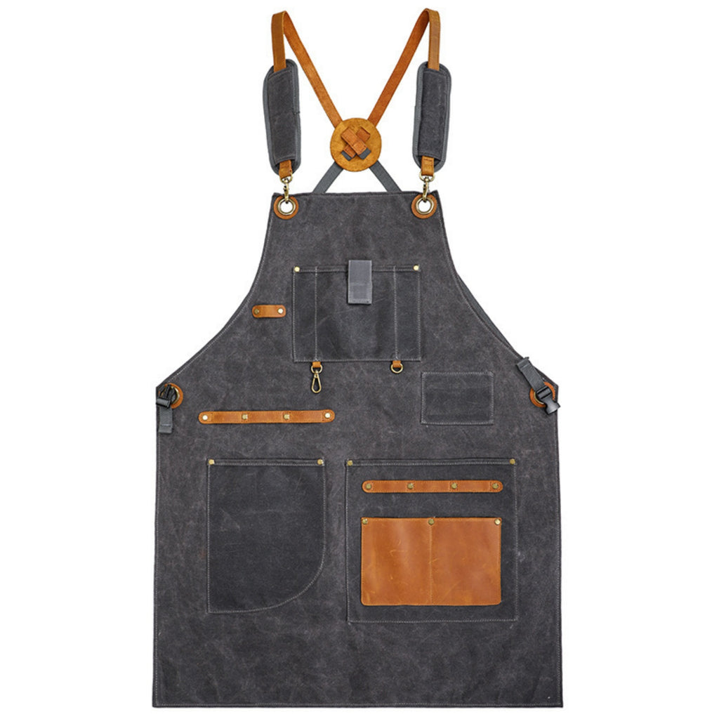 Premium Cross-Back Thick Canvas Woodworker Tool Apron - Dark Grey