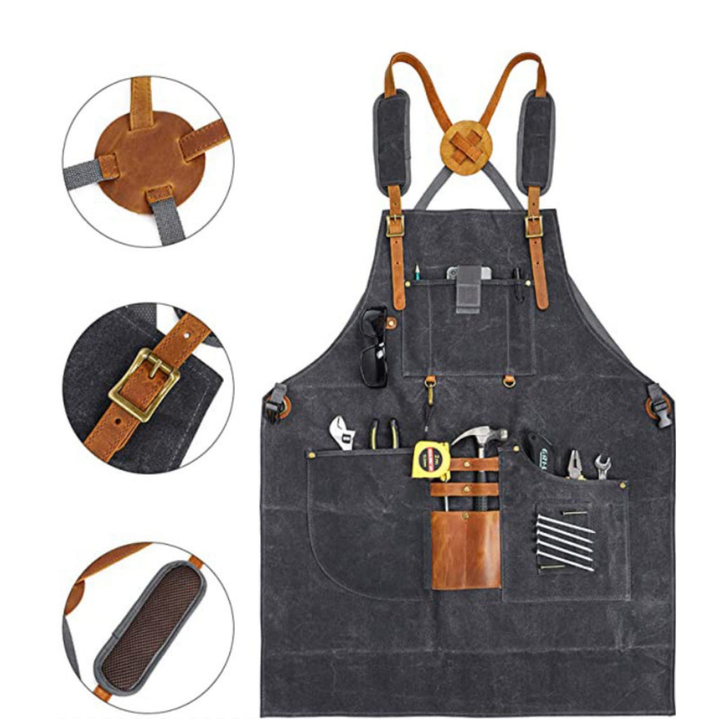 Premium Cross-Back Thick Canvas Woodworker Tool Apron - 03