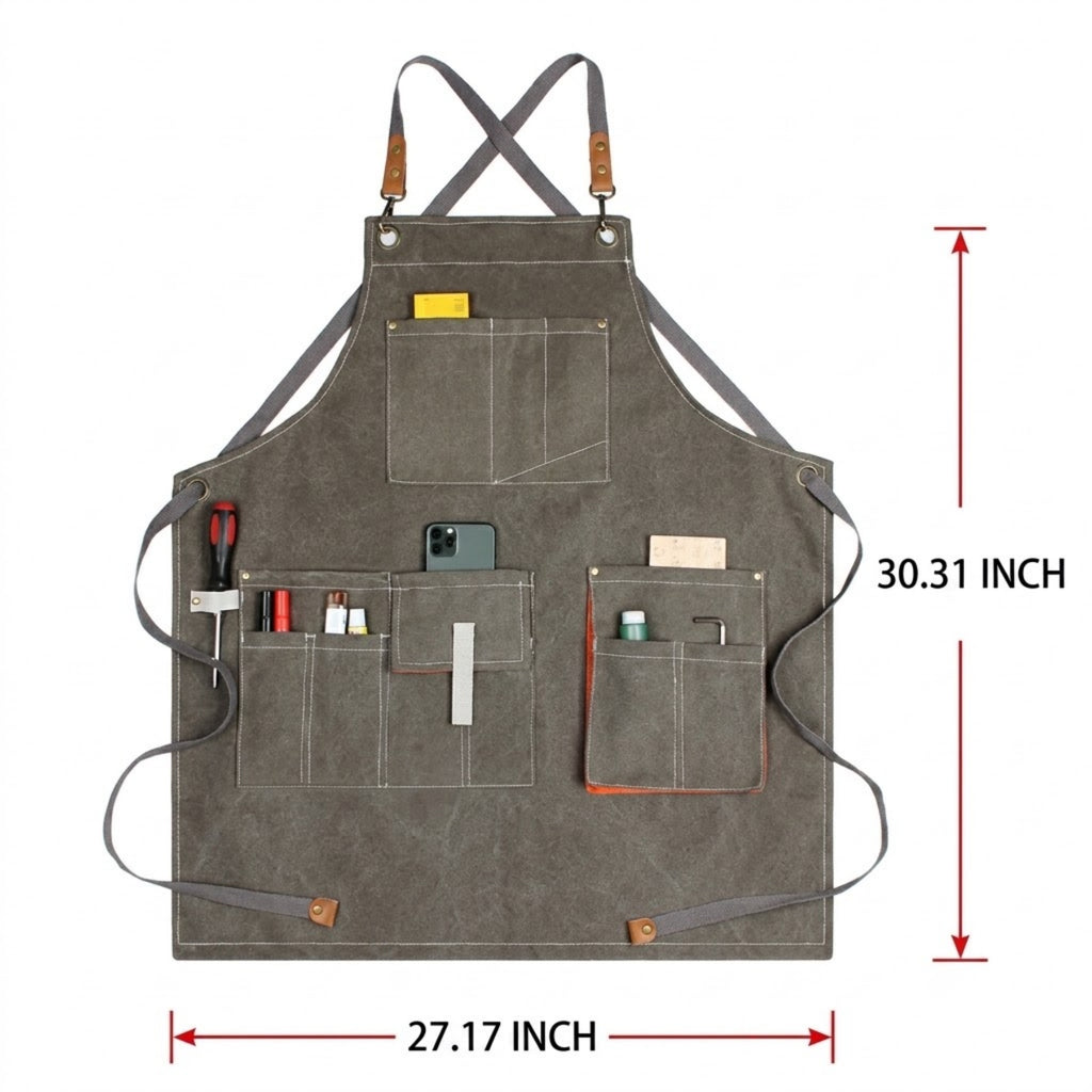Heavy Duty Denim Barber Woodworking Apron With Pockets - product size