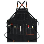 Heavy Duty Denim Barber Woodworking Apron With Pockets - Black