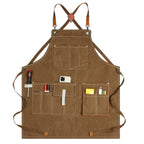 Heavy Duty Denim Barber Woodworking Apron With Pockets - Brown