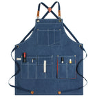 Heavy Duty Denim Barber Woodworking Apron With Pockets - Blue