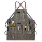 Heavy Duty Denim Barber Woodworking Apron With Pockets - Grey