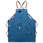 Heavy Duty Denim Barber Woodworking Apron With Pockets - Light Blue