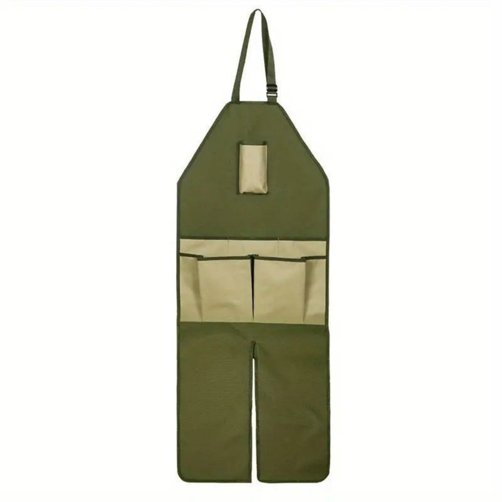 Heavy Duty Split Leg Gardening Apron With Tool Pockets - Green,Khaki