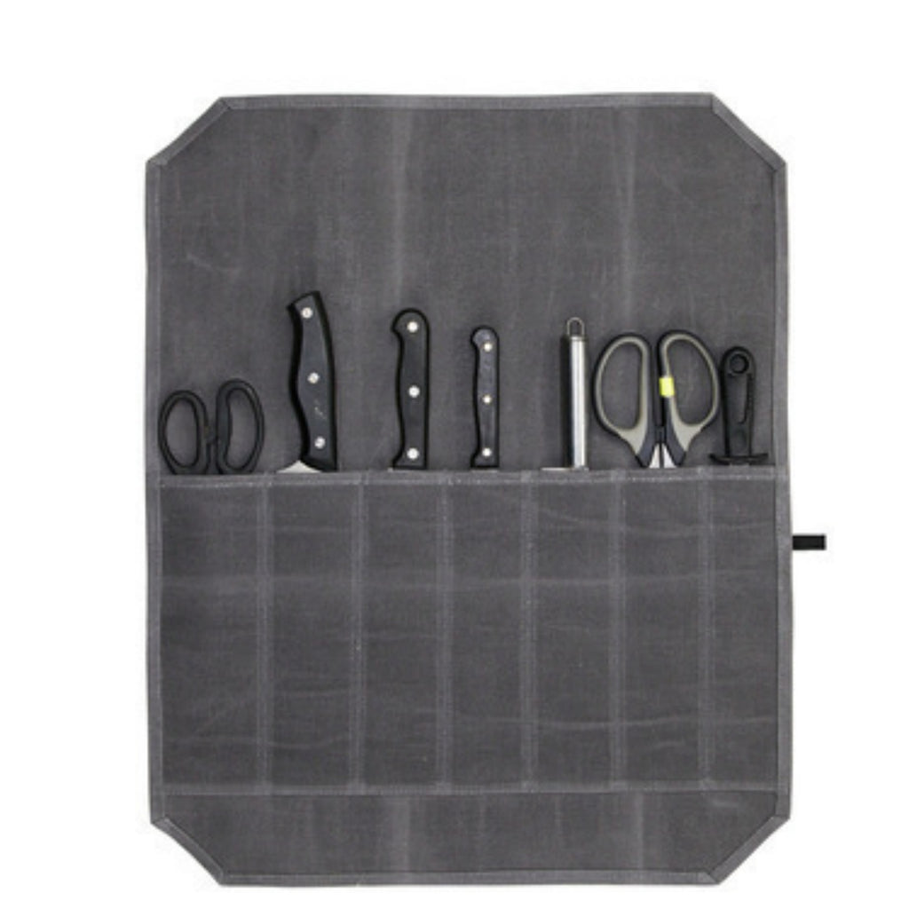 Professional Waxed Canvas Roll Up Knife Case - Grey