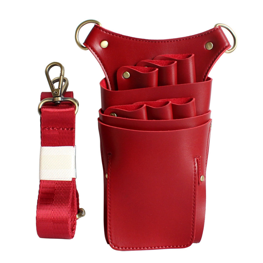 Professional PU Leather Hair Stylist Scissors Pouch - Red