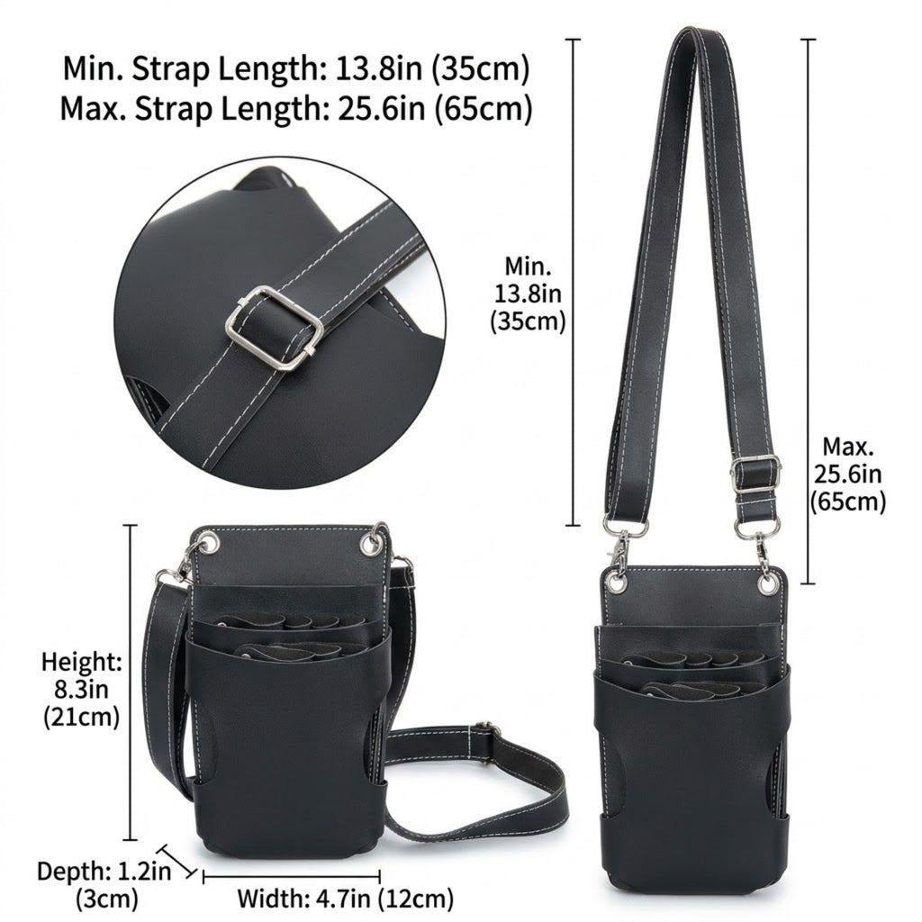 Premium Leather Hair Stylist Scissors Crossbody Bag - product size