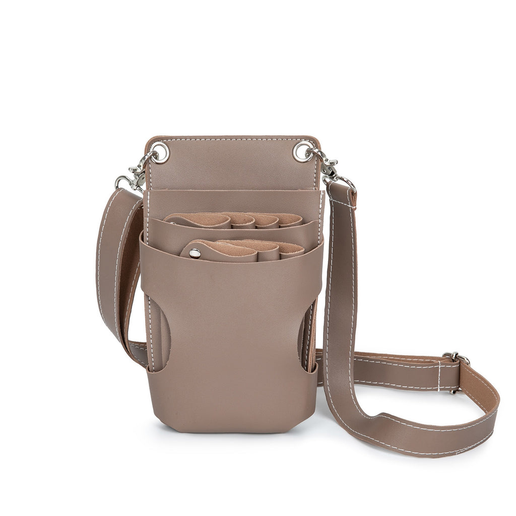 Premium Leather Hair Stylist Scissors Crossbody Bag - Khaki