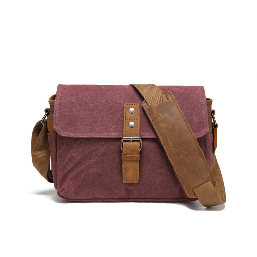 Retro Waterproof Canvas Crossbody Camera Shoulder Bag - Red