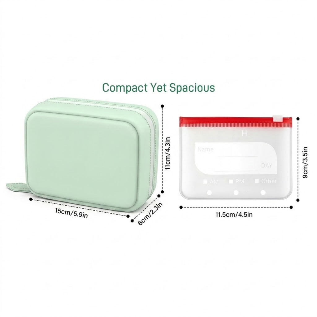 Portable Silicone Travel Pill Organizer Bag Waterproof Set - product size