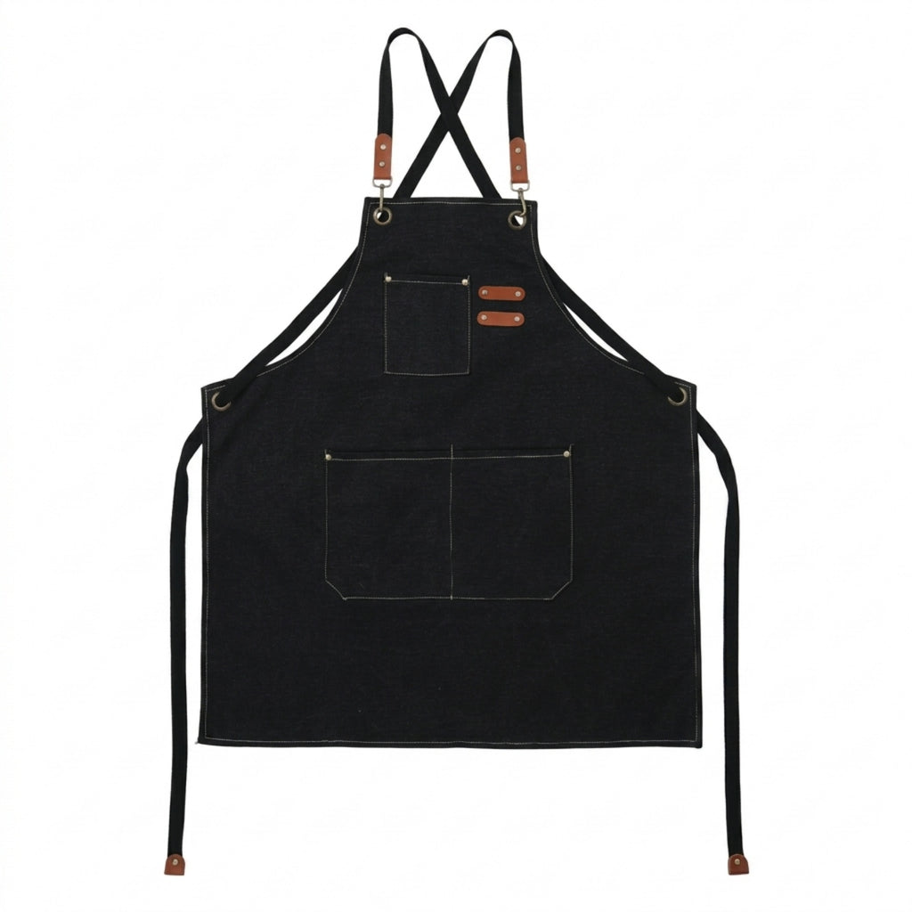 Canvas Apron With Adjustable Cross Back Straps - Black