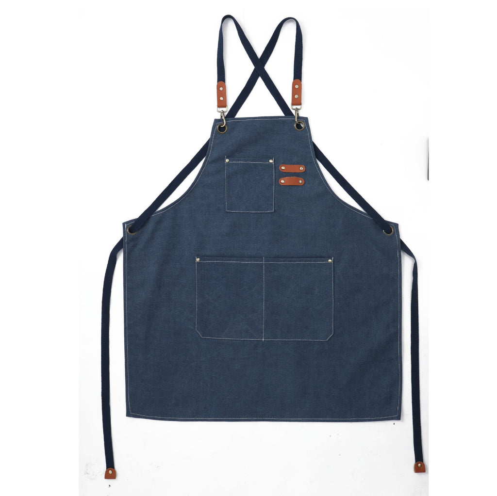 Canvas Apron With Adjustable Cross Back Straps - Blue
