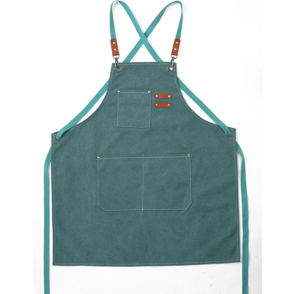 Canvas Apron With Adjustable Cross Back Straps - Green