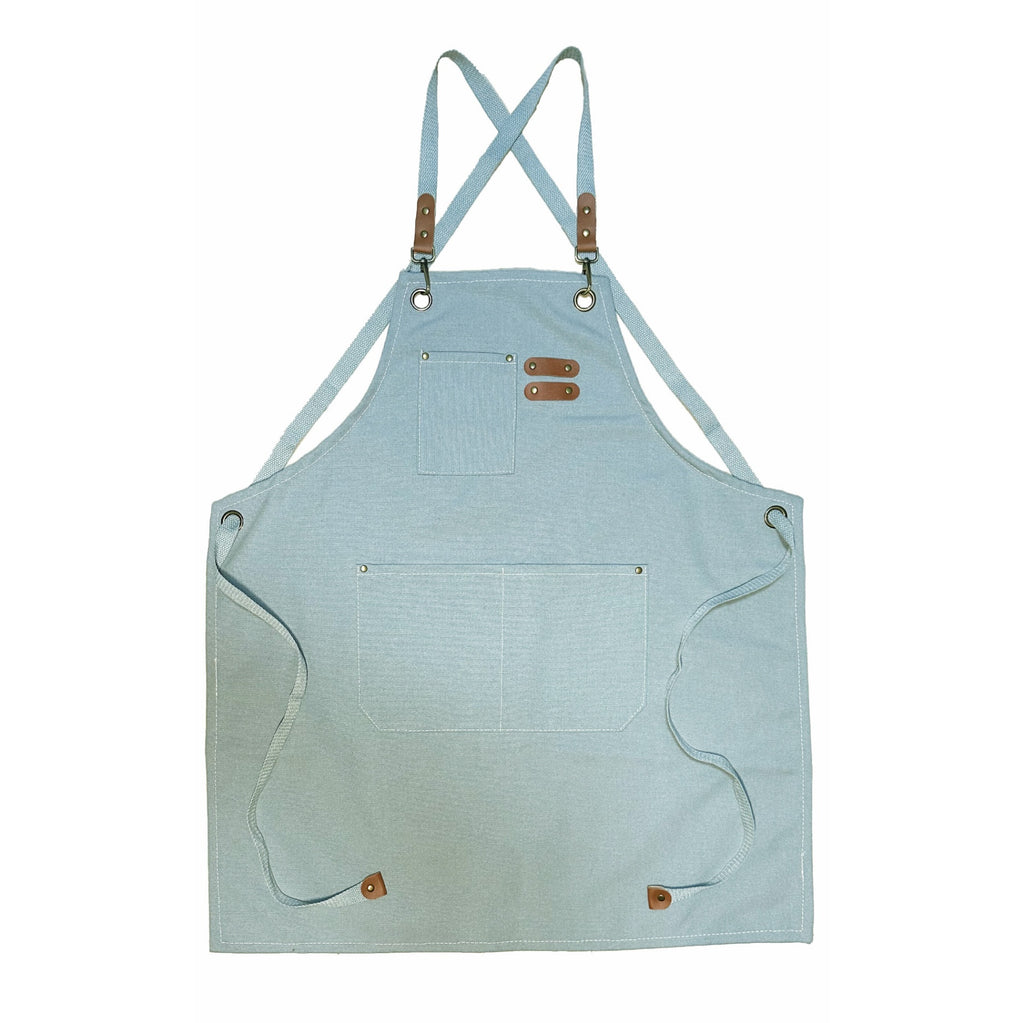 Canvas Apron With Adjustable Cross Back Straps - Light Blue