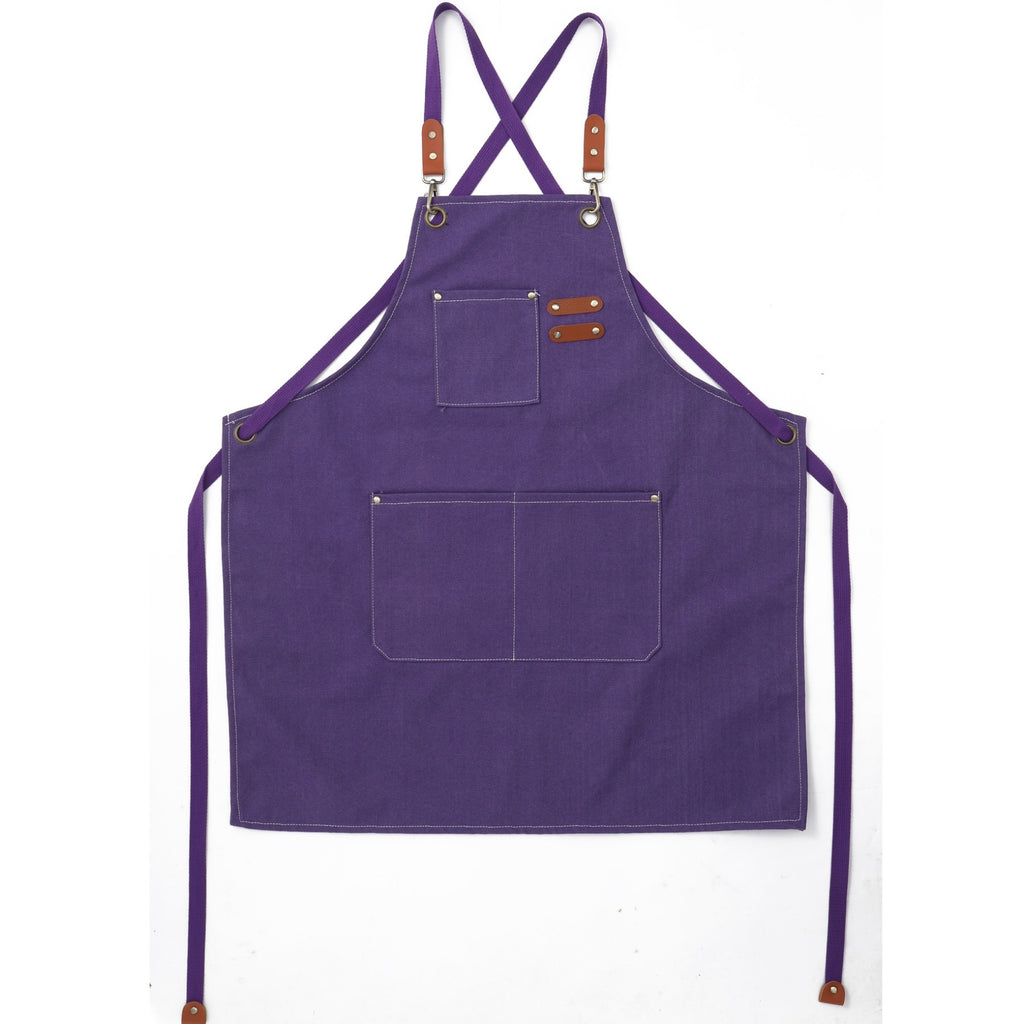 Canvas Apron With Adjustable Cross Back Straps - Purple