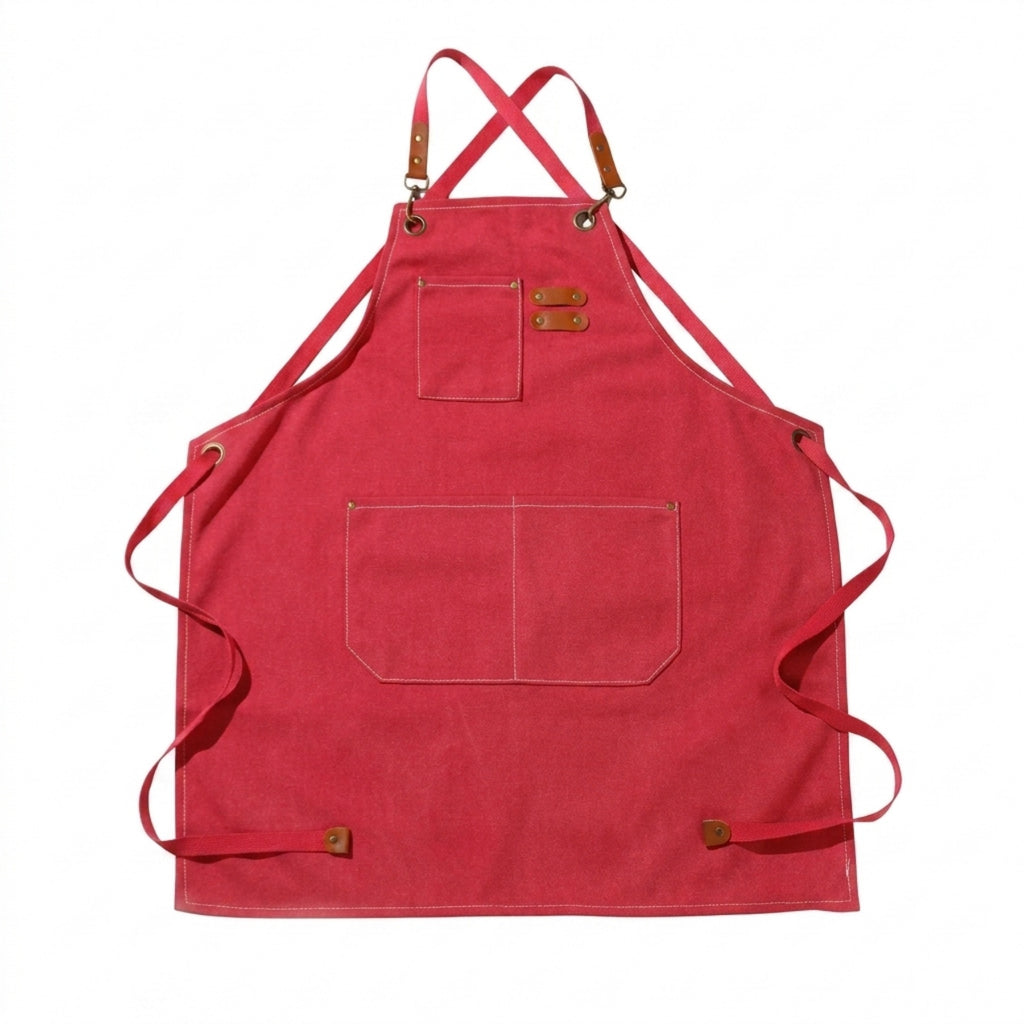 Canvas Apron With Adjustable Cross Back Straps - Red