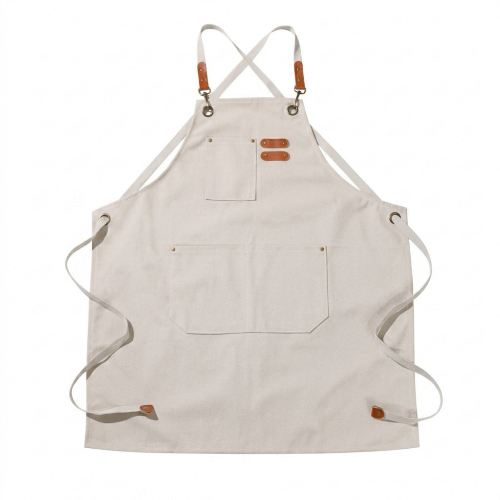 Canvas Apron With Adjustable Cross Back Straps - White