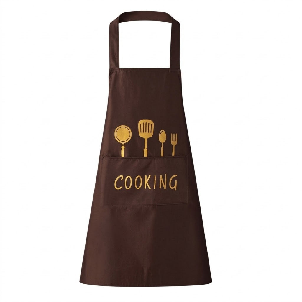 Kitchen Cooking Apron With Utensil Design - Brown