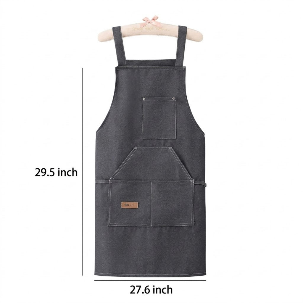 Denim Apron With Shoulder Straps And Pouch Pocket - product size