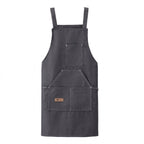 Denim Apron With Shoulder Straps And Pouch Pocket - Black