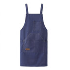 Denim Apron With Shoulder Straps And Pouch Pocket - Blue