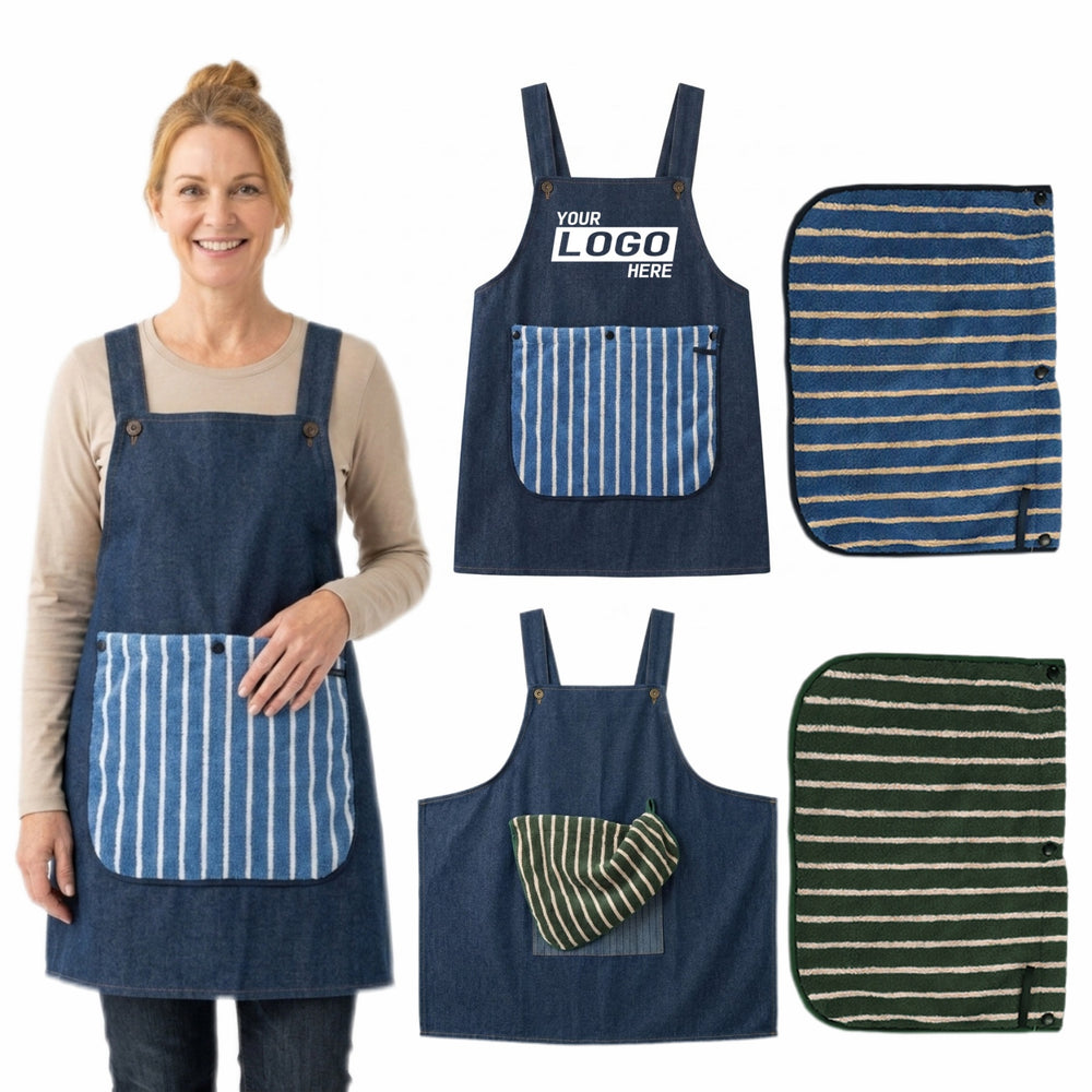 Denim Kitchen Apron With Detachable Hand Towel Primary imprint location