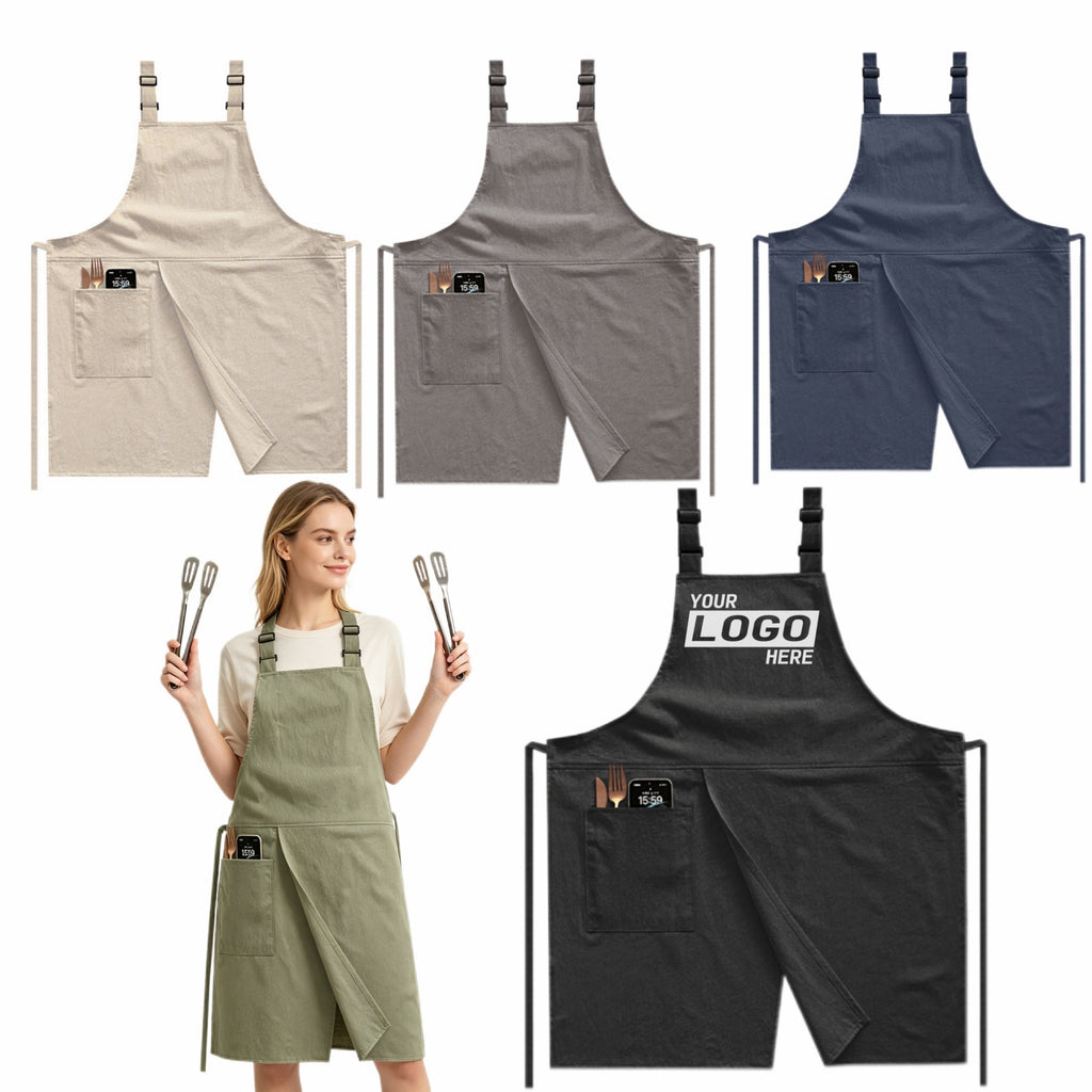 Adjustable Split-Front Cotton Linen BBQ Apron - printed product